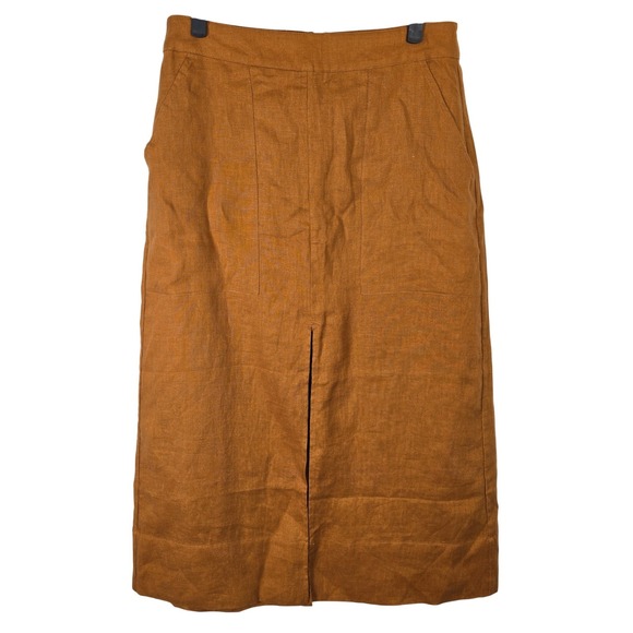 Banana Republic Linen Midi Skirt Goldenrod Yellow Rust Orange Split Front Size 6 - Picture 2 of 6